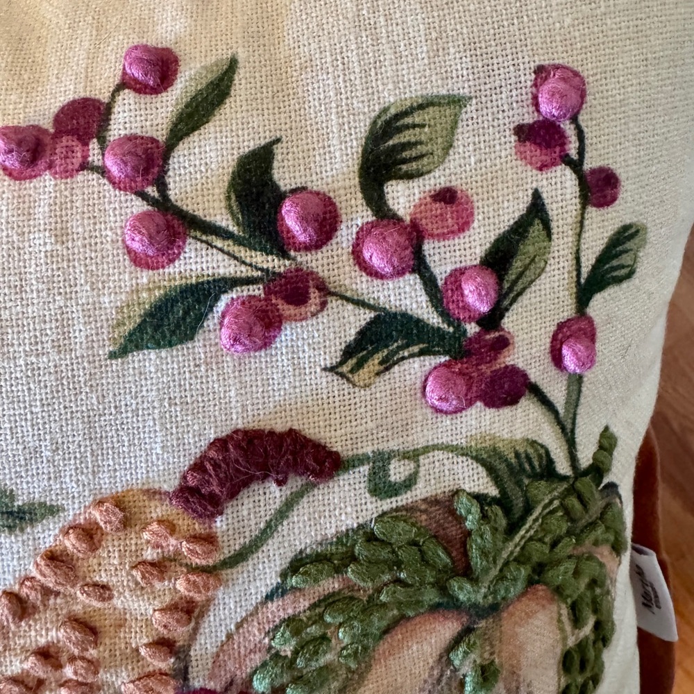 Martha Stewart Embroidered Harvest Scene Pillow, Pheasant Pillow - Picture 11 of 16